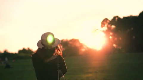 Girl on the sunset Stock Footage 96184081