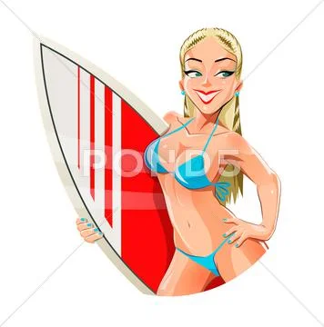 Girl with surfing board Stock Illustration