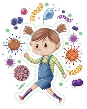 A girl surrounded by germs Stock Illustration