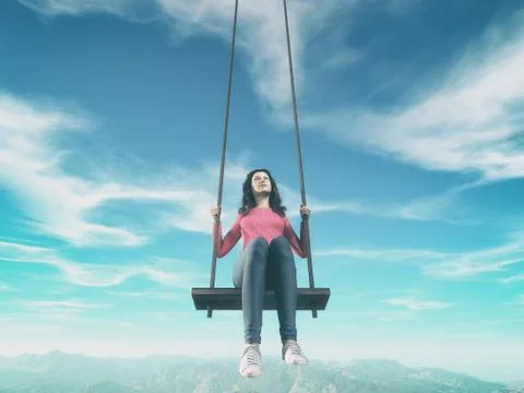A girl on a swing. Stock Illustration