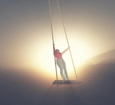 A girl on a swing. Illustrazione stock
