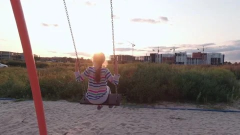 Girl On Swing Sunset Stock Footage 160063342