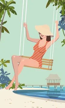Girl on a swing, vector. Illustrazione stock