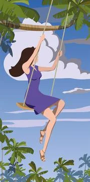 Girl on a swing, vector. Illustrazione stock