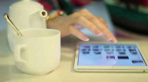 Girl With Tablet In Cafe Stock Footage 36765134