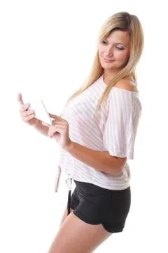 Girl with tablet computer ebook reader touchpad pc Stock Photos