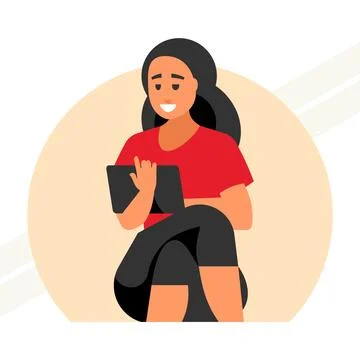 Girl-with-tablet Stock Illustration