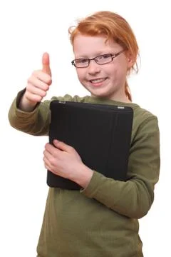 Girl with tablet pc Stock Photos