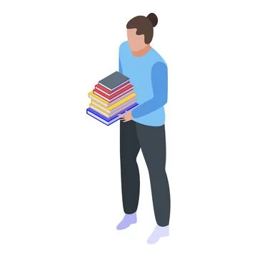 Girl take library book stack icon, isometric style 스톡 일러스트