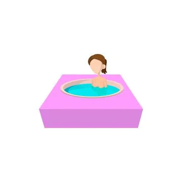 Girl taking bath in hot spring bathtub icon Stock Illustration