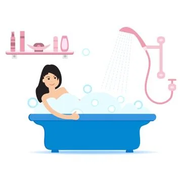 Girl taking a relaxing bubble bath. Stock Illustration