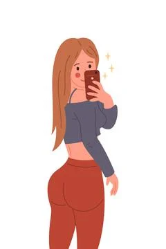 Girl taking a selfie. Vector flat cartoon illustration on white background Stock Illustration