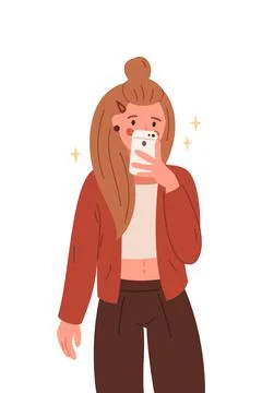 Girl taking a selfie. Vector flat cartoon illustration on white background Stock Illustration