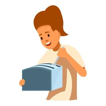 Girl taking slice of bread out of toaster using fork, enjoying breakfast time Stock Illustration