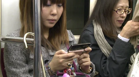 Girl taking train Stock Footage 32274354