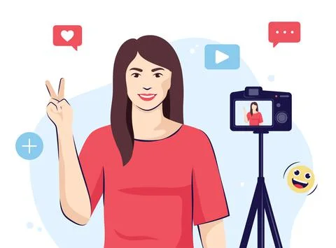 Girl talking on a camera Stock Illustration