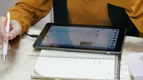 The girl is talking to the client Stock Footage 84688824