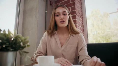 Girl talking video calling distant friend chatting having online conversation. Stock Footage 143794229