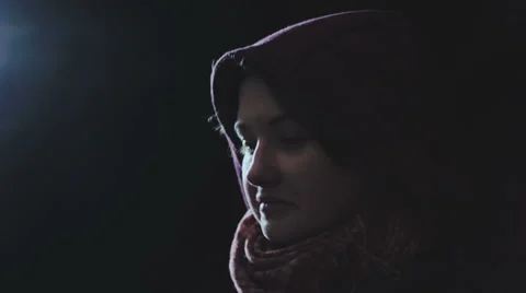 Girl talking in a warm jacket Stock Footage 44496836