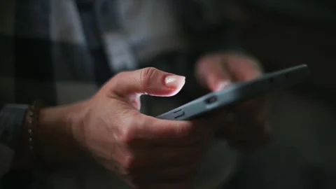 Girl Tapping A Text Message On Her Phone With Focus Stock Footage 339088116