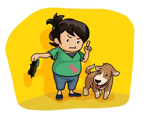 Girl teaching a dog Stock Illustration