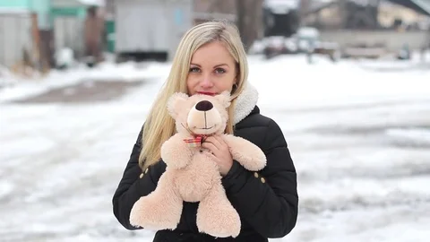 Girl With a Teddy Bear Stock Footage 71033484