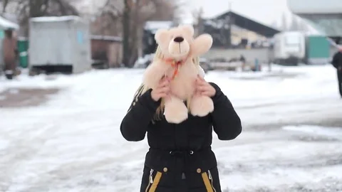 Girl With a Teddy Bear Stock Footage 71034008