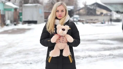 Girl With a Teddy Bear Video stock 71034189