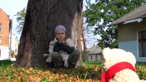 Girl with teddy bear. Stock Footage 141759043
