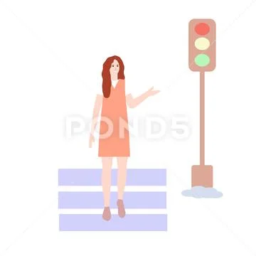 Girl tells about traffic signs, vector graphics ~ Clip Art #146131259