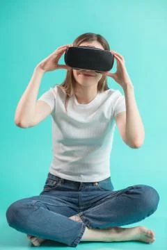 Girl is testing VR technology Stock Photos