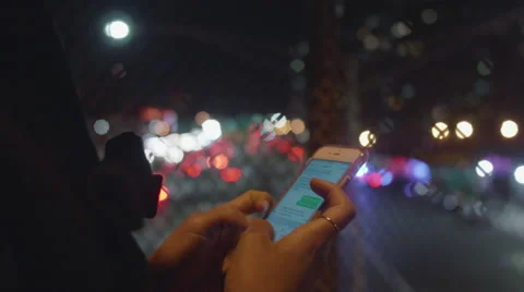Girl texting at night Stock Footage 61257257