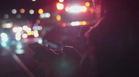 Girl texting at night Stock Footage 61257686