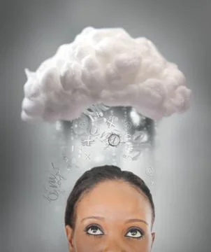 Girl thinking about cloud computing Stock Illustration