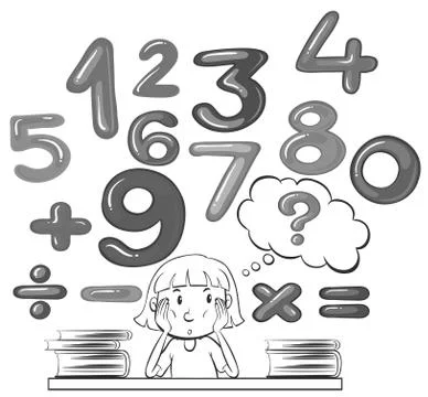 Girl thinking about math problem 스톡 일러스트