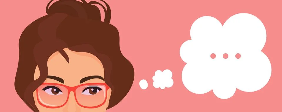 Girl thinking about problem with dots in think bubble, expression portrait with Stock Illustration