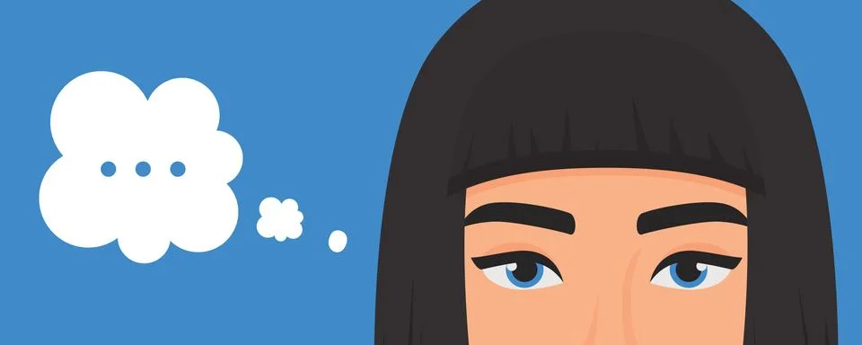 Girl thinking about problem with dots in think bubble, expression portrait with Illustrazione stock