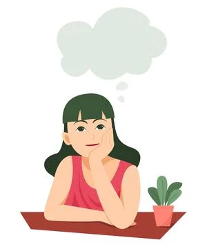 Girl Thinking with Copy Space Thinking Bubble Concept Illustration Illustrazione stock