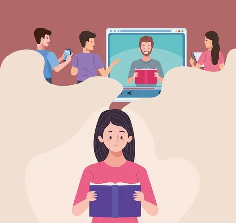 Girl thinking in elearning Stock Illustration