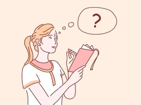 Girl thinking flat vector illustration. Female student doing list, taking notes Stock Illustration