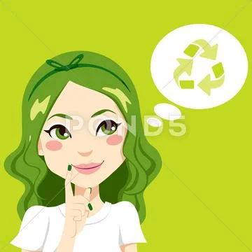 Girl Thinking Green Stock Illustration