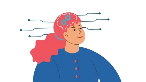 The girl thinks out an idea. The thinking process animation. Brainstorming. Gear Stock Footage 205464161