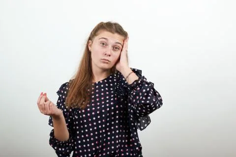 Girl thinks solving problem with smart facial expression Stock Photos