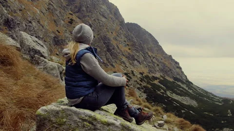 Girl on the top of the mountain. Stock Footage 118438533
