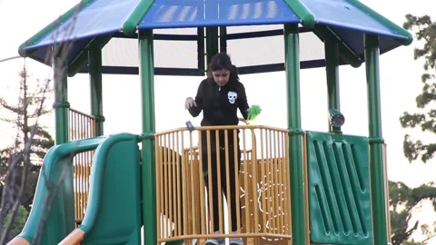 Girl at the top of a slide Stock Footage 154992652