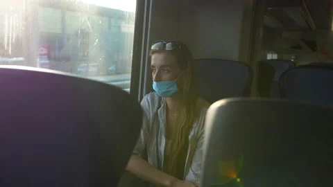 Girl on the train at the window Stock Footage 169259644