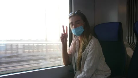 Girl on the train at the window Stock Footage 169259709