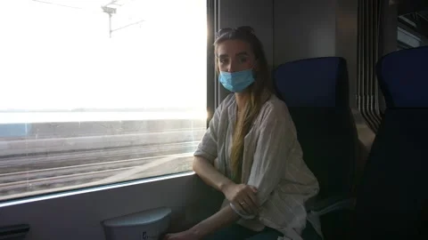 Girl on the train at the window Stock Footage 169259959