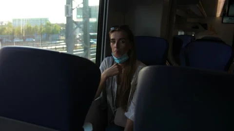 Girl on the train at the window Stock Footage 169970733