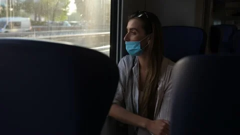 Girl on the train at the window Stock Footage 170296965
